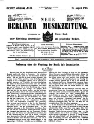 Neue Berliner Musikzeitung Mittwoch 18. August 1858