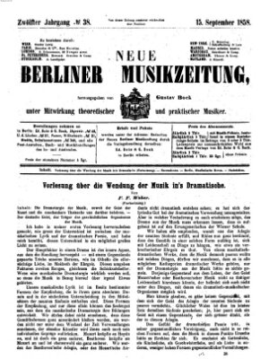 Neue Berliner Musikzeitung Mittwoch 15. September 1858