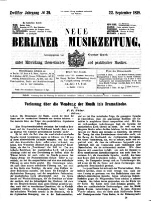 Neue Berliner Musikzeitung Mittwoch 22. September 1858