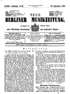 Neue Berliner Musikzeitung Mittwoch 29. September 1858