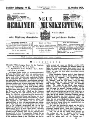 Neue Berliner Musikzeitung Mittwoch 13. Oktober 1858