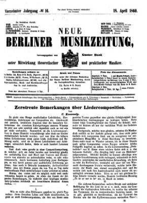 Neue Berliner Musikzeitung Mittwoch 18. April 1860