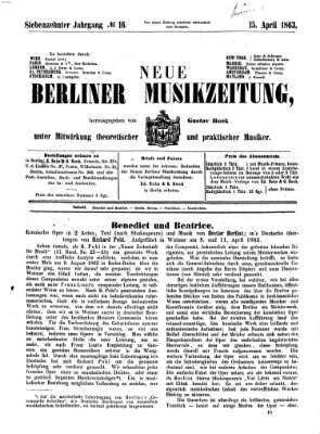 Neue Berliner Musikzeitung Mittwoch 15. April 1863