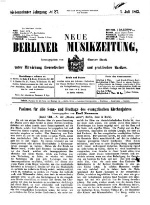 Neue Berliner Musikzeitung Mittwoch 1. Juli 1863