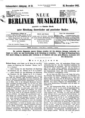 Neue Berliner Musikzeitung Mittwoch 16. Dezember 1863