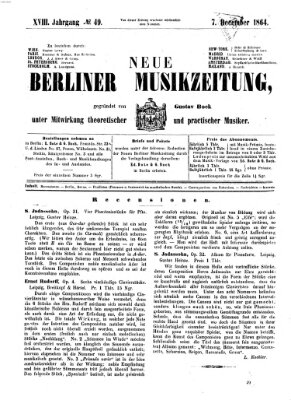 Neue Berliner Musikzeitung Mittwoch 7. Dezember 1864