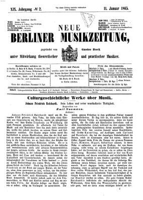 Neue Berliner Musikzeitung Mittwoch 11. Januar 1865