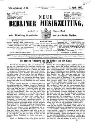 Neue Berliner Musikzeitung Mittwoch 5. April 1865