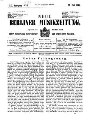 Neue Berliner Musikzeitung Mittwoch 10. Mai 1865