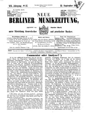 Neue Berliner Musikzeitung Mittwoch 13. September 1865