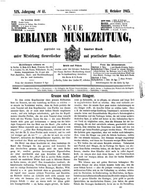 Neue Berliner Musikzeitung Mittwoch 11. Oktober 1865