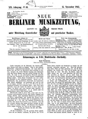 Neue Berliner Musikzeitung Mittwoch 15. November 1865