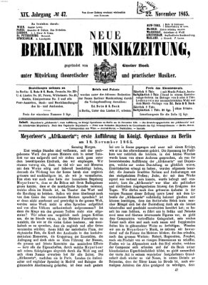 Neue Berliner Musikzeitung Mittwoch 22. November 1865