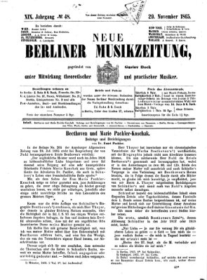 Neue Berliner Musikzeitung Mittwoch 29. November 1865