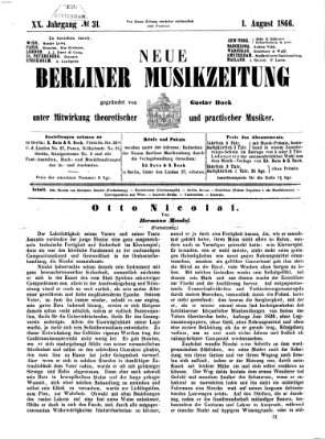 Neue Berliner Musikzeitung Mittwoch 1. August 1866