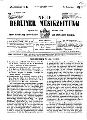 Neue Berliner Musikzeitung Mittwoch 7. November 1866