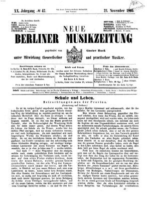 Neue Berliner Musikzeitung Mittwoch 21. November 1866