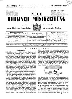 Neue Berliner Musikzeitung Mittwoch 28. November 1866