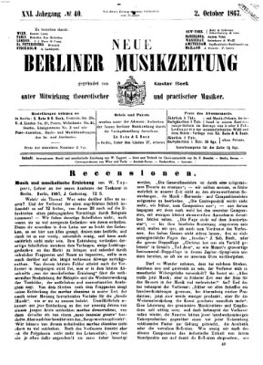 Neue Berliner Musikzeitung Mittwoch 2. Oktober 1867