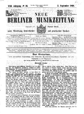 Neue Berliner Musikzeitung Mittwoch 2. September 1868