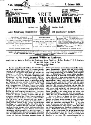 Neue Berliner Musikzeitung Mittwoch 7. Oktober 1868