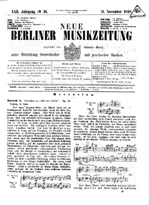 Neue Berliner Musikzeitung Mittwoch 11. November 1868