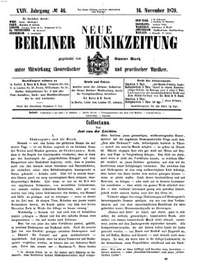 Neue Berliner Musikzeitung Mittwoch 16. November 1870