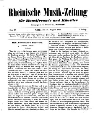 Rheinische Musik-Zeitung für Kunstfreunde und Künstler Samstag 17. August 1850