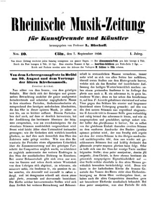 Rheinische Musik-Zeitung für Kunstfreunde und Künstler Samstag 7. September 1850