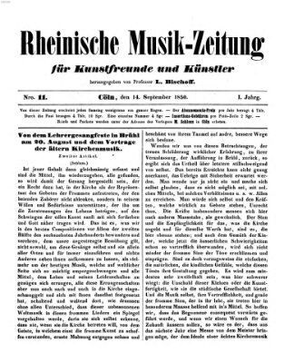 Rheinische Musik-Zeitung für Kunstfreunde und Künstler Samstag 14. September 1850