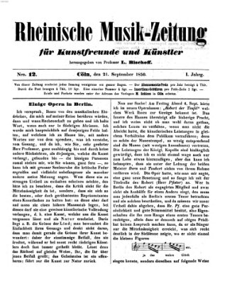 Rheinische Musik-Zeitung für Kunstfreunde und Künstler Samstag 21. September 1850