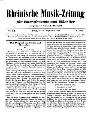 Rheinische Musik-Zeitung für Kunstfreunde und Künstler Samstag 28. September 1850