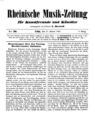 Rheinische Musik-Zeitung für Kunstfreunde und Künstler Samstag 11. Januar 1851