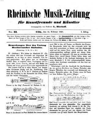 Rheinische Musik-Zeitung für Kunstfreunde und Künstler Samstag 15. Februar 1851