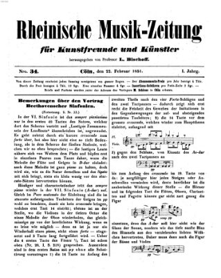 Rheinische Musik-Zeitung für Kunstfreunde und Künstler Samstag 22. Februar 1851