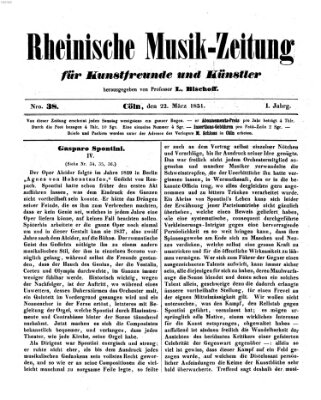 Rheinische Musik-Zeitung für Kunstfreunde und Künstler Samstag 22. März 1851