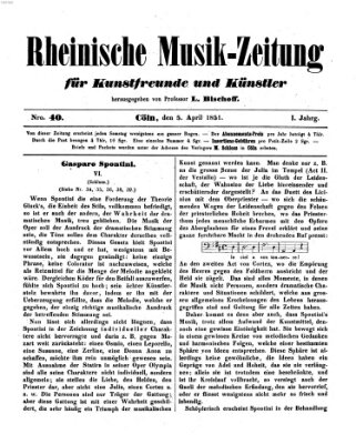 Rheinische Musik-Zeitung für Kunstfreunde und Künstler Samstag 5. April 1851