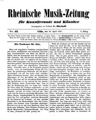 Rheinische Musik-Zeitung für Kunstfreunde und Künstler Samstag 19. April 1851