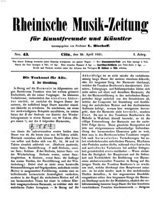 Rheinische Musik-Zeitung für Kunstfreunde und Künstler Samstag 26. April 1851