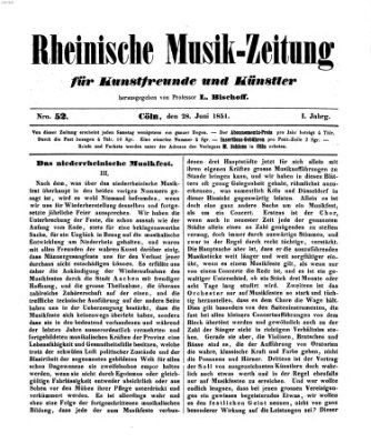 Rheinische Musik-Zeitung für Kunstfreunde und Künstler Samstag 28. Juni 1851