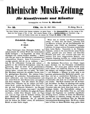 Rheinische Musik-Zeitung für Kunstfreunde und Künstler Samstag 19. Juli 1851