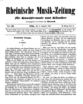 Rheinische Musik-Zeitung für Kunstfreunde und Künstler Samstag 2. August 1851