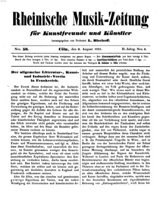 Rheinische Musik-Zeitung für Kunstfreunde und Künstler Samstag 9. August 1851