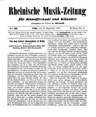 Rheinische Musik-Zeitung für Kunstfreunde und Künstler Samstag 13. September 1851