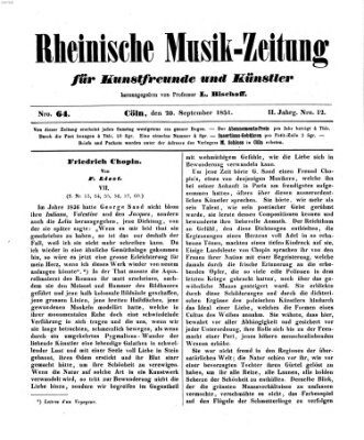 Rheinische Musik-Zeitung für Kunstfreunde und Künstler Samstag 20. September 1851