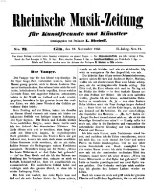 Rheinische Musik-Zeitung für Kunstfreunde und Künstler Samstag 22. November 1851