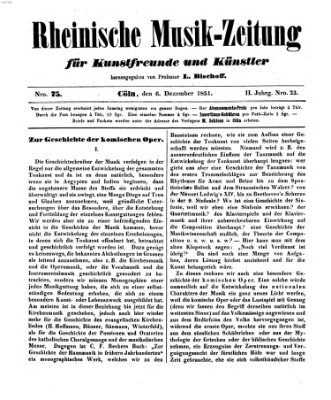 Rheinische Musik-Zeitung für Kunstfreunde und Künstler Samstag 6. Dezember 1851