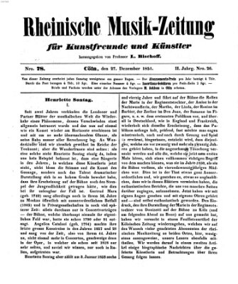 Rheinische Musik-Zeitung für Kunstfreunde und Künstler Samstag 27. Dezember 1851