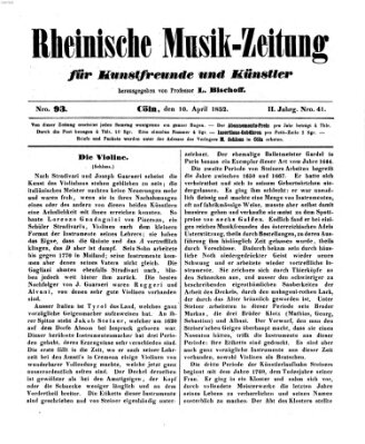 Rheinische Musik-Zeitung für Kunstfreunde und Künstler Samstag 10. April 1852