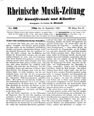 Rheinische Musik-Zeitung für Kunstfreunde und Künstler Samstag 18. September 1852